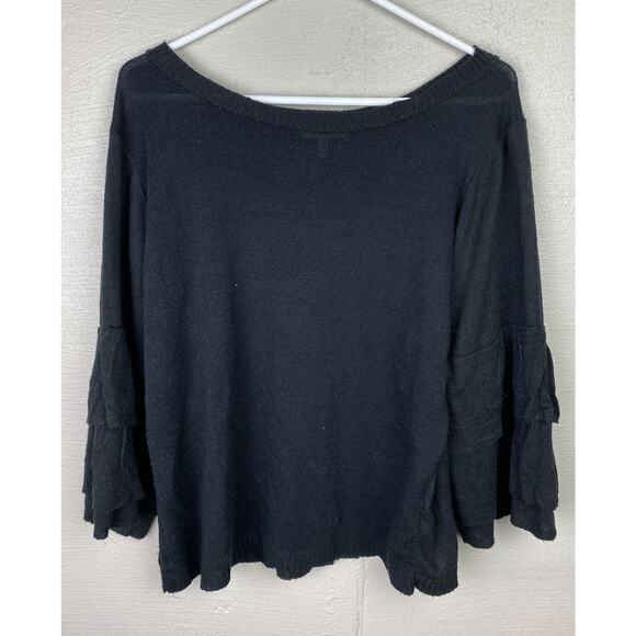Maurices Women’s Black Knit Sweater Ruffle Layer Sleeves Size Large Button Back - Picture 1 of 6